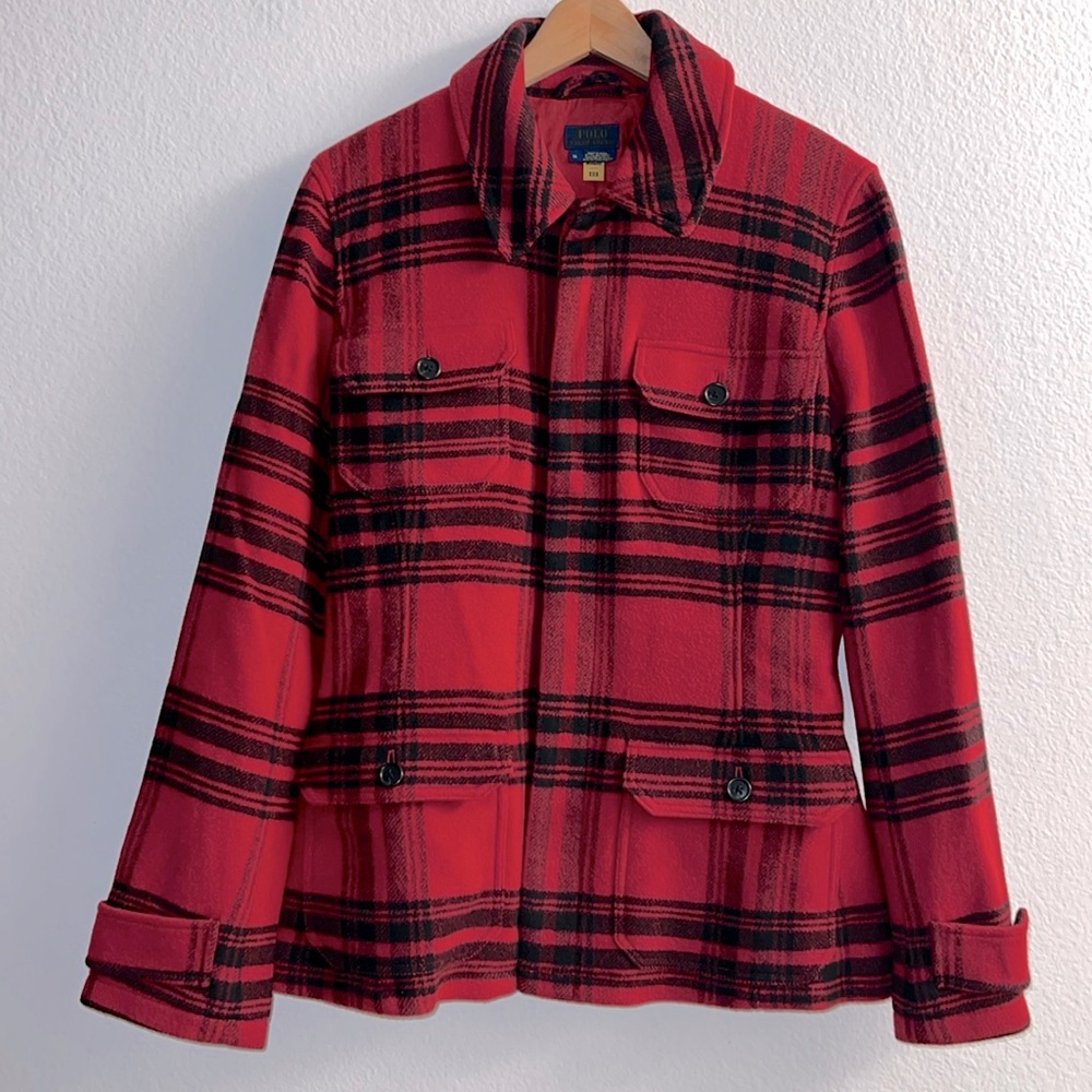 New Polo Ralph Lauren Red/Black Plaid Jacket Size 14